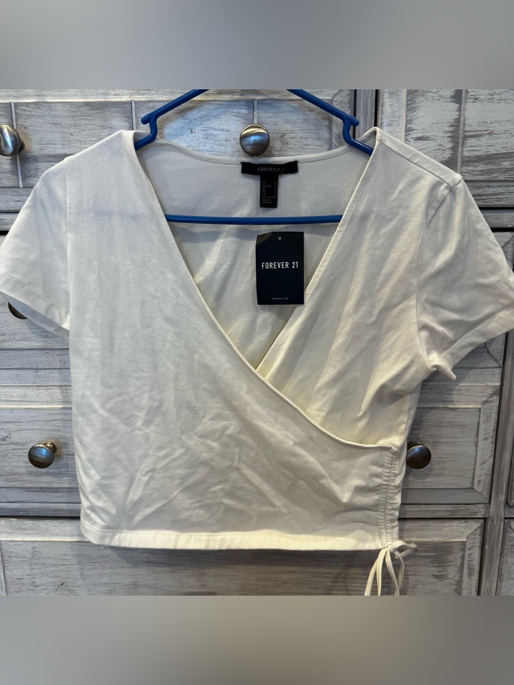 Forever 21 Cream Wrap Crop Top with Side Tie